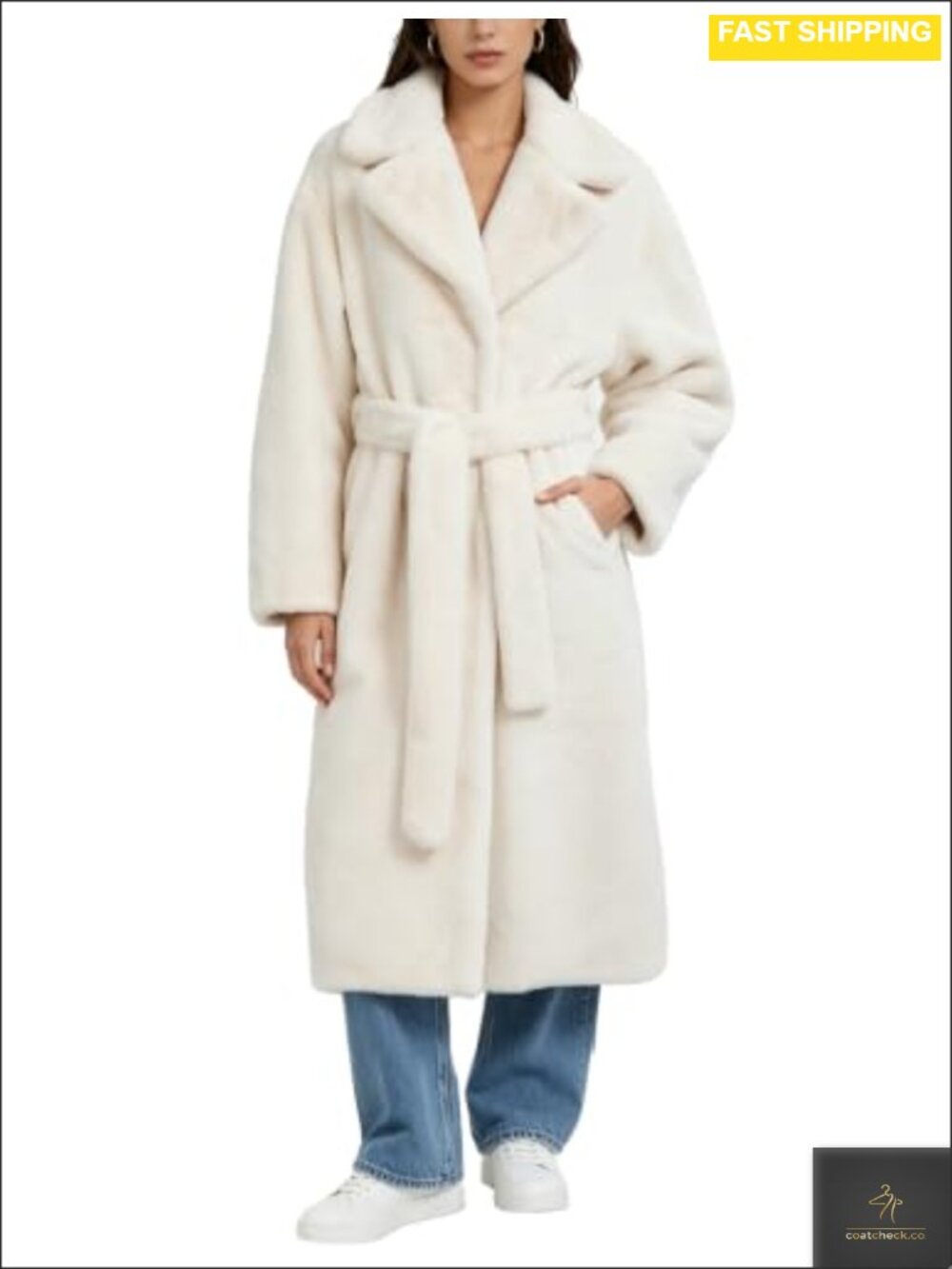 Flygo Womens Long Faux Fur Coat Winter Belted Overcoat Faux Mink